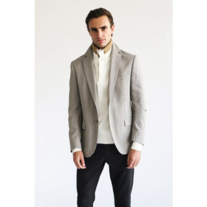 Μπεζ Σακάκι Prince Oliver με Μικροσχέδιο (Modern Fit) Ανδρικά Σακάκια