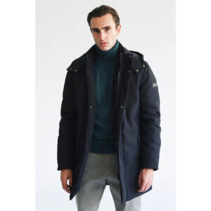 Μαύρο Water Repellent Hooded Parka Jacket Prince Oliver & Αποσπώμενη Κουκούλα Modern Fit Ανδρικά Μπουφάν