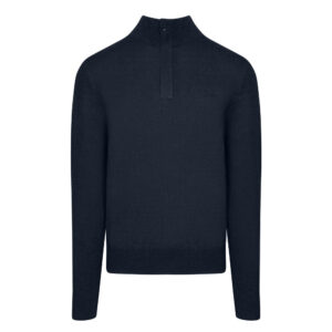 Μπλε Σκούρο Zip-Neck Πλεκτή Μπλούζα Prince Oliver Modern Fit Ανδρικές Μπλούζες και Πουλόβερ