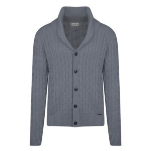 Γκρι Ζακέτα Prince Oliver με Cable-Knit Πλέξη in Cotton Modern Fit Ανδρικές Ζακέτες