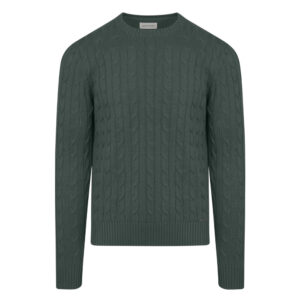 Πράσινο Πουλόβερ Prince Oliver με Cable-Knit Πλέξη in Cotton Modern Fit Ανδρικές Μπλούζες και Πουλόβερ