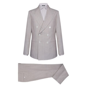Μπεζ Ριγέ Cross-Βreasted Κοστούμι Prince Oliver in Cool Fabric Slim Fit Ανδρικά Κοστούμια Μπεζ Ριγέ Cross-Βreasted Κοστούμι Prince Oliver in Cool Fabric Slim Fit Ανδρικά Κοστούμια