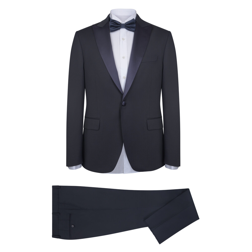 Μπλε Σκούρο Tuxedo Prince Oliver με Peak Σατέν Πέτο Modern Fit Ανδρικά Κοστούμια Μπλε Σκούρο Tuxedo Prince Oliver με Peak Σατέν Πέτο Modern Fit Ανδρικά Κοστούμια