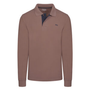 Double Pique Two Tone Polo Prince Oliver με Embroidered Logo Καφέ in Cotton Regular Fit Ανδρικές Μπλούζες Polo
