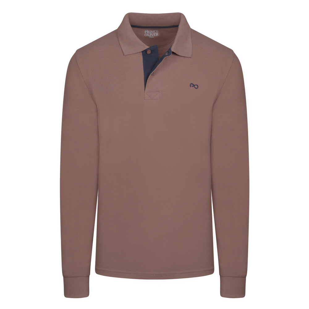 Double Pique Two Tone Polo Prince Oliver με Embroidered Logo Καφέ in Cotton Regular Fit Ανδρικές Μπλούζες Polo Double Pique Two Tone Polo Prince Oliver με Embroidered Logo Καφέ in Cotton Regular Fit Ανδρικές Μπλούζες Polo