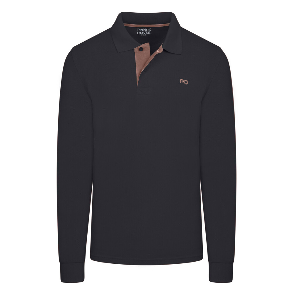 Double Pique Two Tone Polo Prince Oliver με Embroidered Logo Μαύρο in Cotton Regular Fit Ανδρικές Μπλούζες Polo Double Pique Two Tone Polo Prince Oliver με Embroidered Logo Μαύρο in Cotton Regular Fit Ανδρικές Μπλούζες Polo