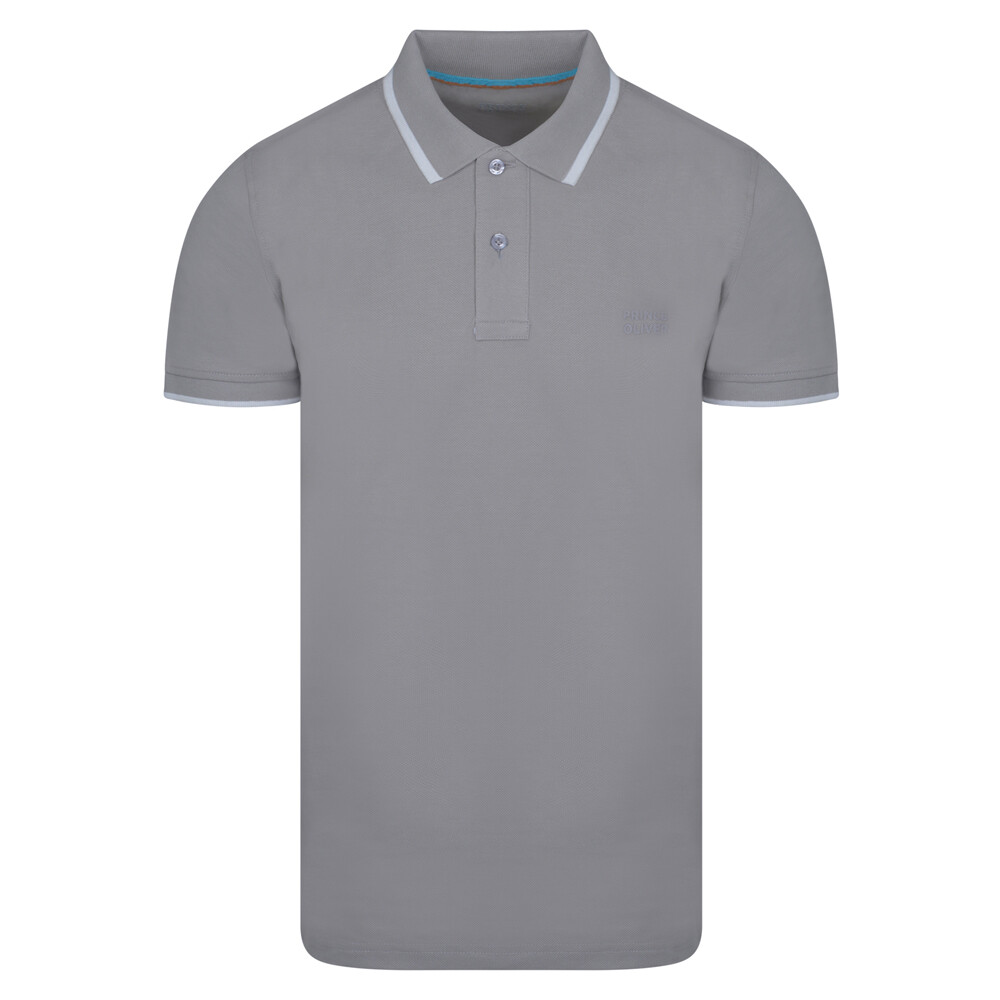 Γκρι Polo Double Pique Prince Oliver με Stripe Details in Cotton Regular Fit Ανδρικές Μπλούζες Polo Γκρι Polo Double Pique Prince Oliver με Stripe Details in Cotton Regular Fit Ανδρικές Μπλούζες Polo